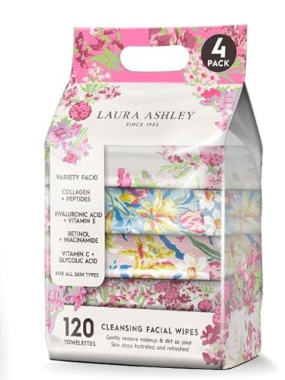 Laura Ashley 4 Pack Face Wipes for Women - Cleansing Makeup Remover Wipes with - Picture 2 of 2